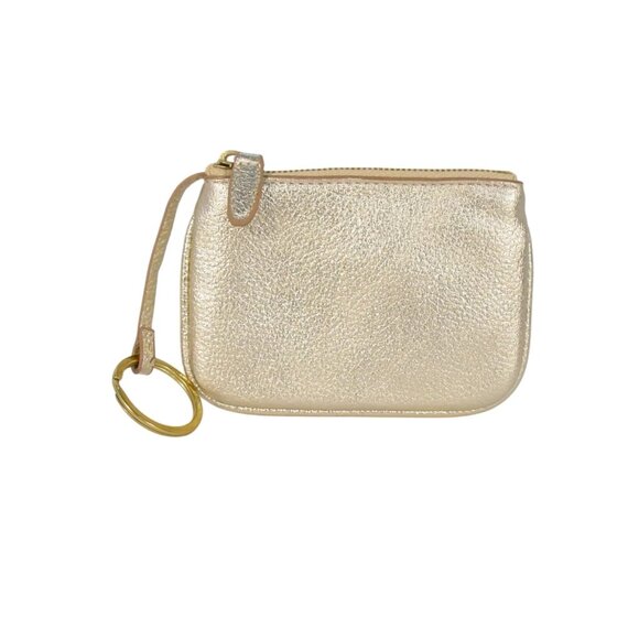 J.CREW Gold Leather Zip Card/Key Case Pouch - Picture 1 of 3
